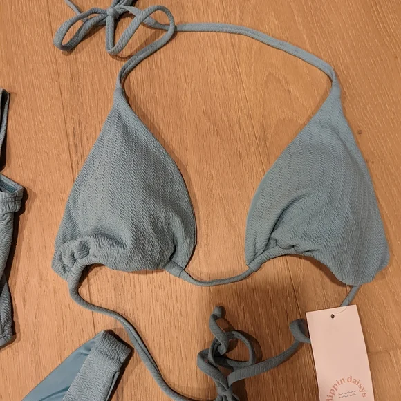 Three Piece Dusty Teal\Blue Bikini Set - Picture 11 of 13